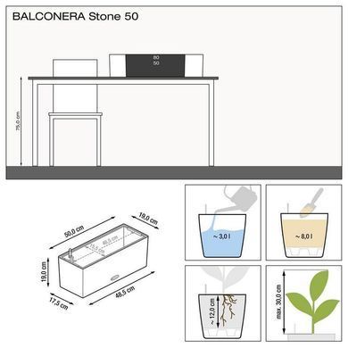 Розумний горщик Lechuza Balconera Stone 50 прямокутний 8 л 19 x 50 x 19 см, Колір Кварцовый білий