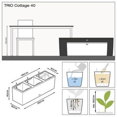 Умный горшок Lechuza Balconera 40 TRIO Cottage прямоугольное 31 x 3 л 42 x 130 x 44 см, Цвет Коричневый