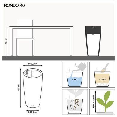 Умный горшок Lechuza Rondo 40 круглый 22 л 40 x 75 см, Цвет Антрацит
