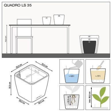 Розумний горщик Lechuza Quadro Premium LS 35 квадратний 17 л 36 x 33 см, Колір Кави