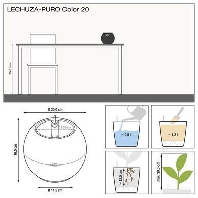 Розумний горщик Lechuza Puro Color 20 круглий 1,2 л 20 x 16 см, Колір Графіт